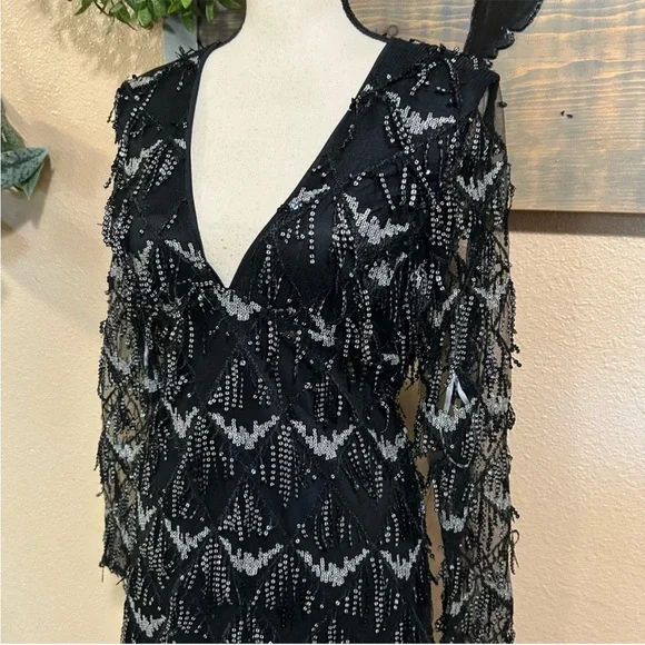 Playful Composure Black Fringe Sequin Mini Dress - Picture 7 of 9